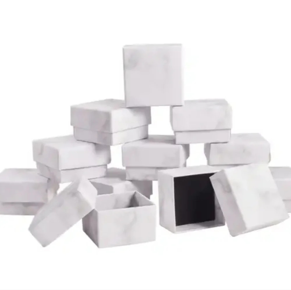 (2) Marble white jewelry ring boxes & polishing cloths gift package